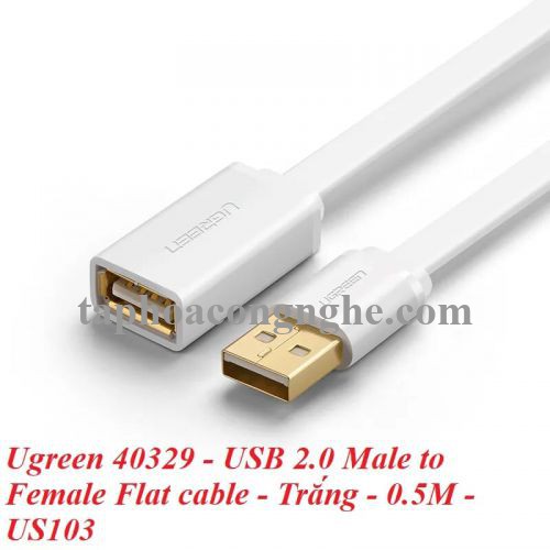 Ugreen 40329 0.5M màu Trắng Cáp tín hiệu nối dài USB 2.0 lõi thuần đồng dáng dẹt US103 30040329